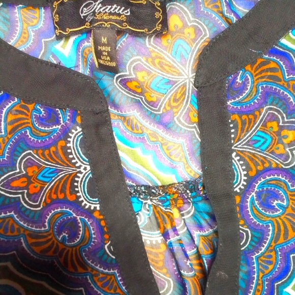 Status Chenault Sheer Mandarin Collar Hi-low Top Sz 10 3 buttons + button… - Picture 3 of 5